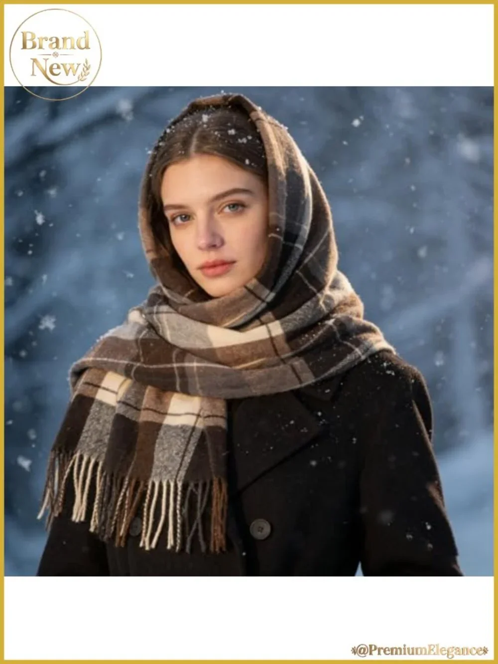 Oversized Plaid Scarf with Tassels 100% Polyester Winter Shawl Wrap